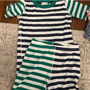 Striped Kids Pajamas Set - Green and Navy